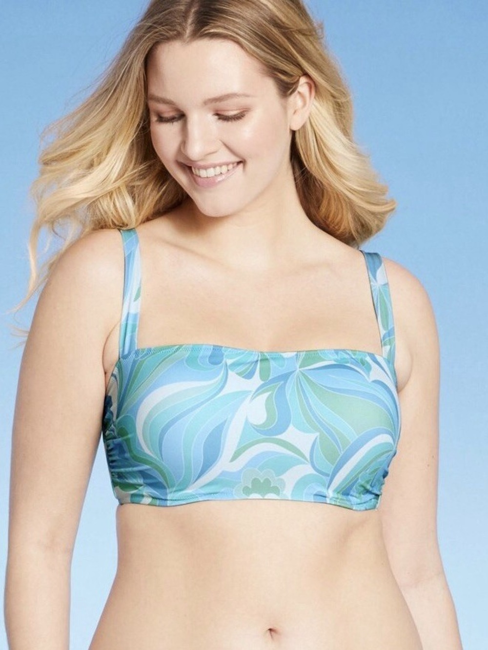 NWT Shade & Shore Light Lift Square Neck Bralette Bikini Top Blue Size 36DD